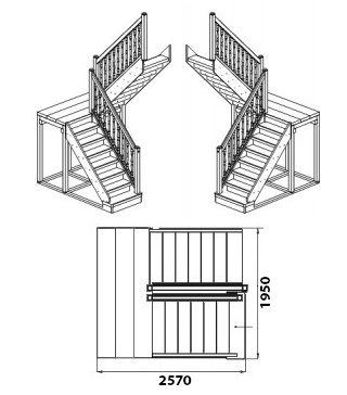Эскизы лестниц на второй этаж с поворотом на 90 градусов