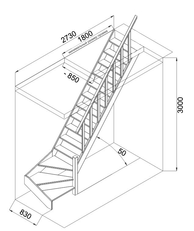 Лестница угловая на второй этаж чертежи